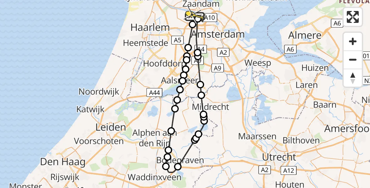 Routekaart van de vlucht: Lifeliner 1 naar Amsterdam Heliport, Australiëhavenweg