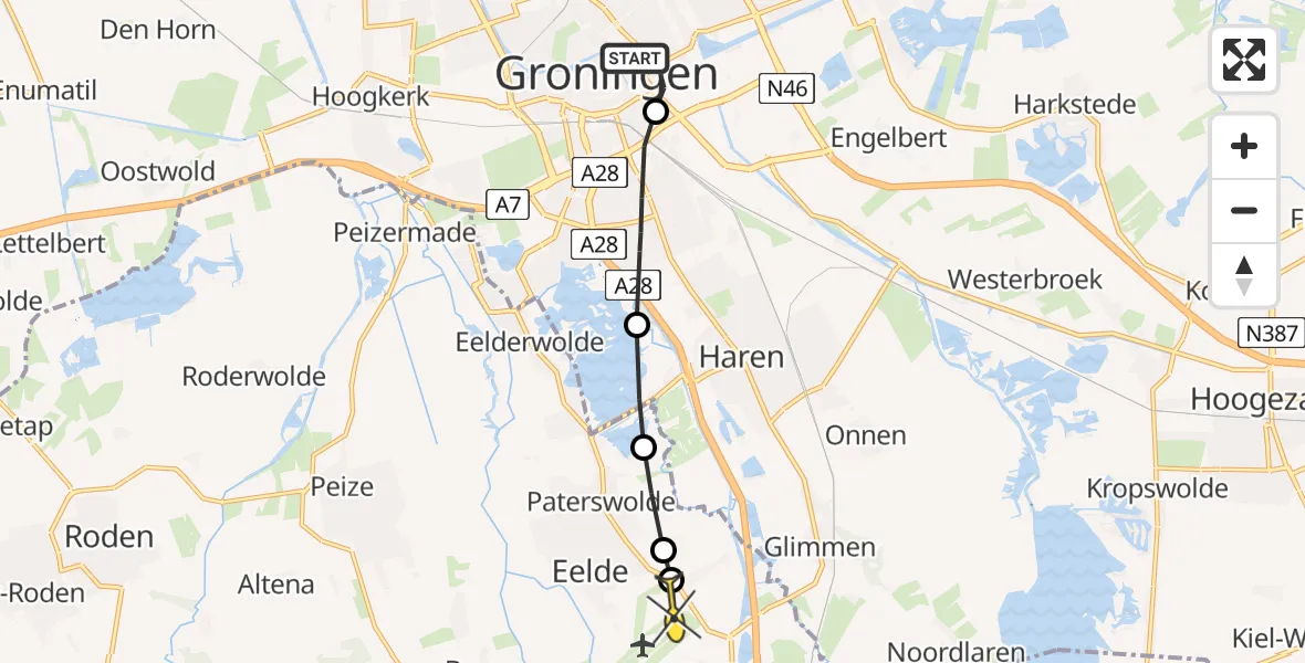 Routekaart van de vlucht: Lifeliner 4 naar Groningen Airport Eelde, Sontplein