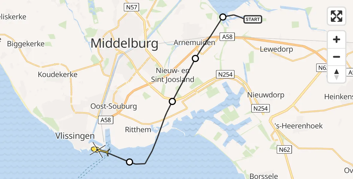 Routekaart van de vlucht: Politiehelikopter naar Vlissingen, Muidenweg