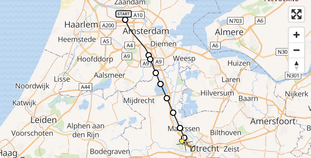 Routekaart van de vlucht: Lifeliner 1 naar Utrecht, Corsicaweg