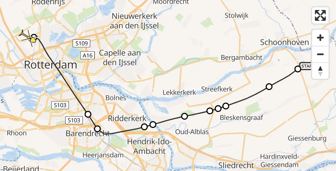 Routekaart van de vlucht: Lifeliner 2 naar Rotterdam The Hague Airport, Peppelweg