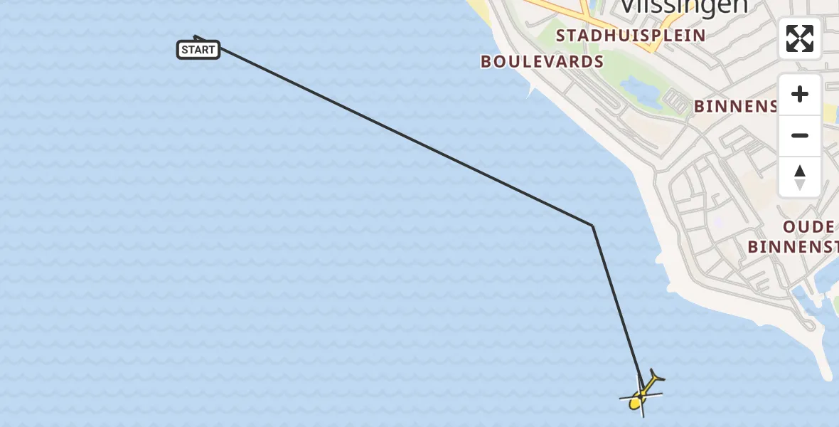 Routekaart van de vlucht: Politieheli naar Vlissingen, Glooiing