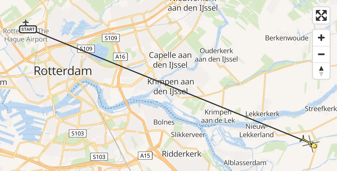 Routekaart van de vlucht: Lifeliner 2 naar Oud-Alblas, Eendenkooi