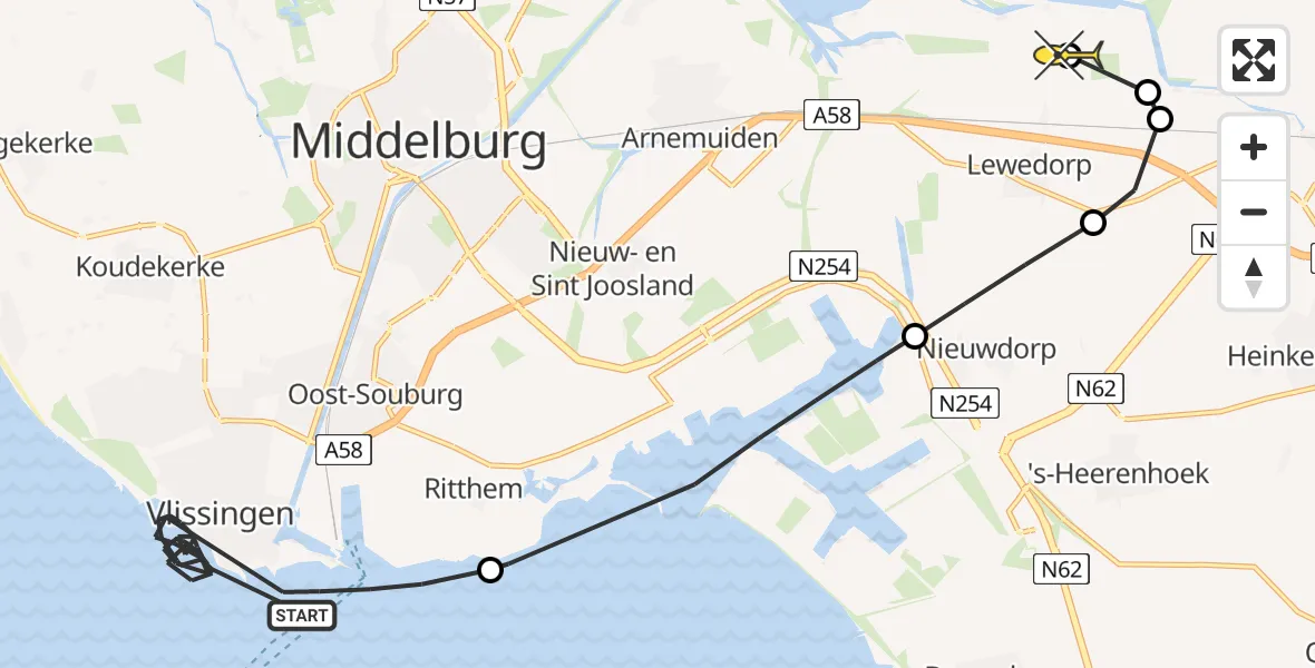Routekaart van de vlucht: Kustwachthelikopter naar 's-Heer Arendskerke, Glooiing