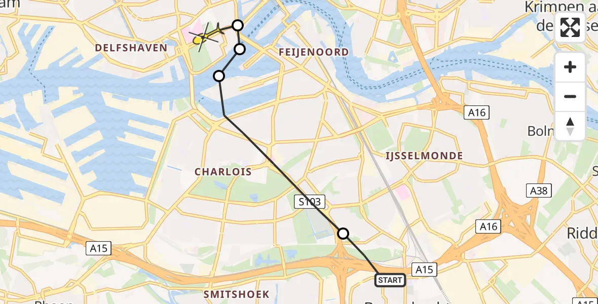 Routekaart van de vlucht: Lifeliner 2 naar Erasmus MC, Bijenpark