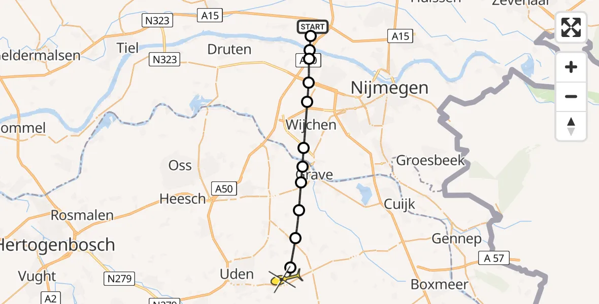 Routekaart van de vlucht: Lifeliner 3 naar Vliegbasis Volkel, Waalstraat