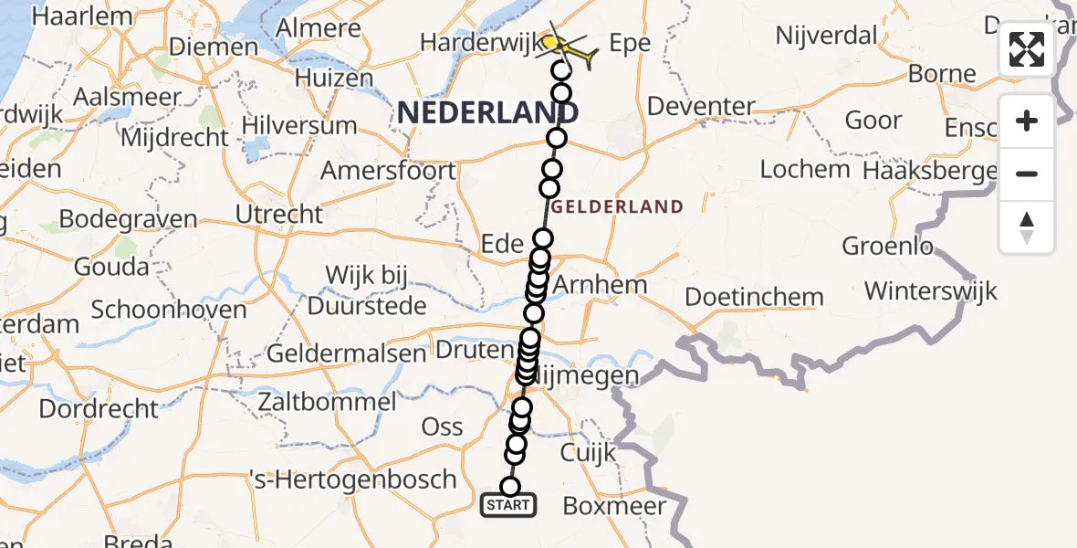 Routekaart van de vlucht: Lifeliner 3 naar Vierhouten, zeelandsedijk