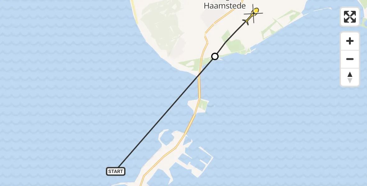 Routekaart van de vlucht: Politieheli naar Burgh-Haamstede, Westerseweg