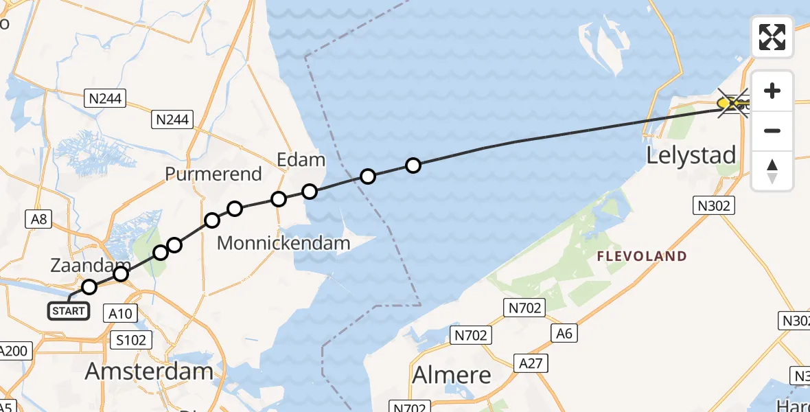 Routekaart van de vlucht: Lifeliner 1 naar Lelystad, Symon Spiersweg