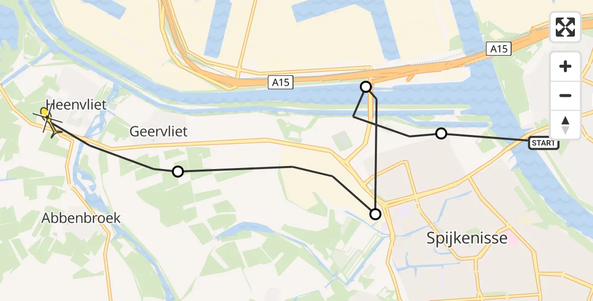 Routekaart van de vlucht: Politieheli naar Heenvliet, Lelieplein