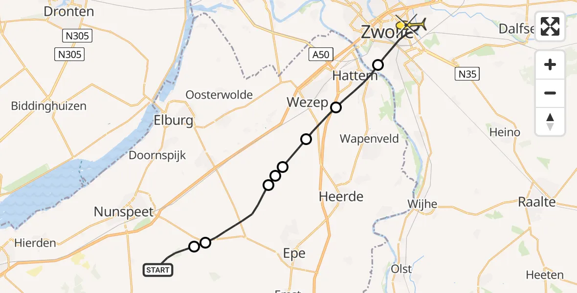 Routekaart van de vlucht: Lifeliner 3 naar Zwolle, Plaggeweg