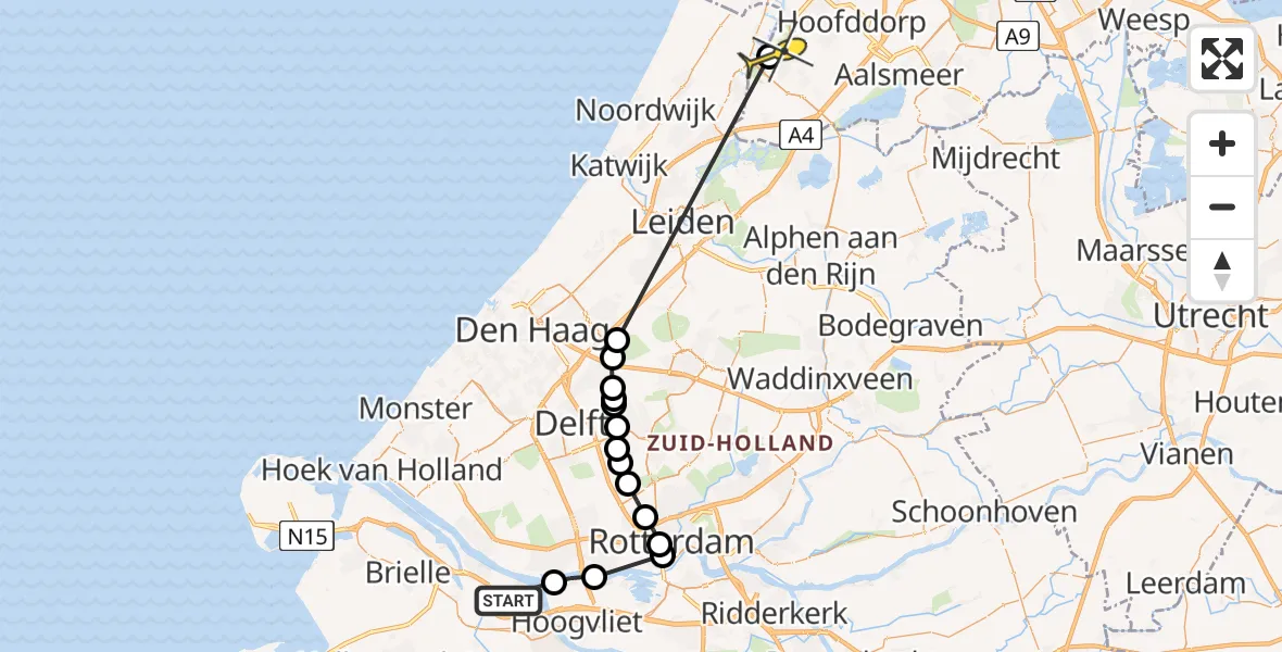 Routekaart van de vlucht: Politiehelikopter naar Beinsdorp, 3e Petroleumhaven
