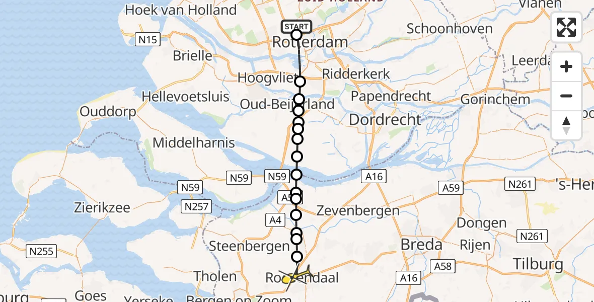 Routekaart van de vlucht: Lifeliner 2 naar Roosendaal, Pilotenpad