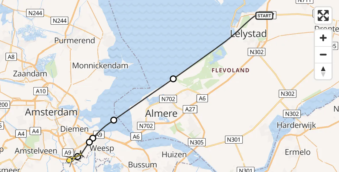 Routekaart van de vlucht: Lifeliner 1 naar Academisch Medisch Centrum (AMC), Houtribweg