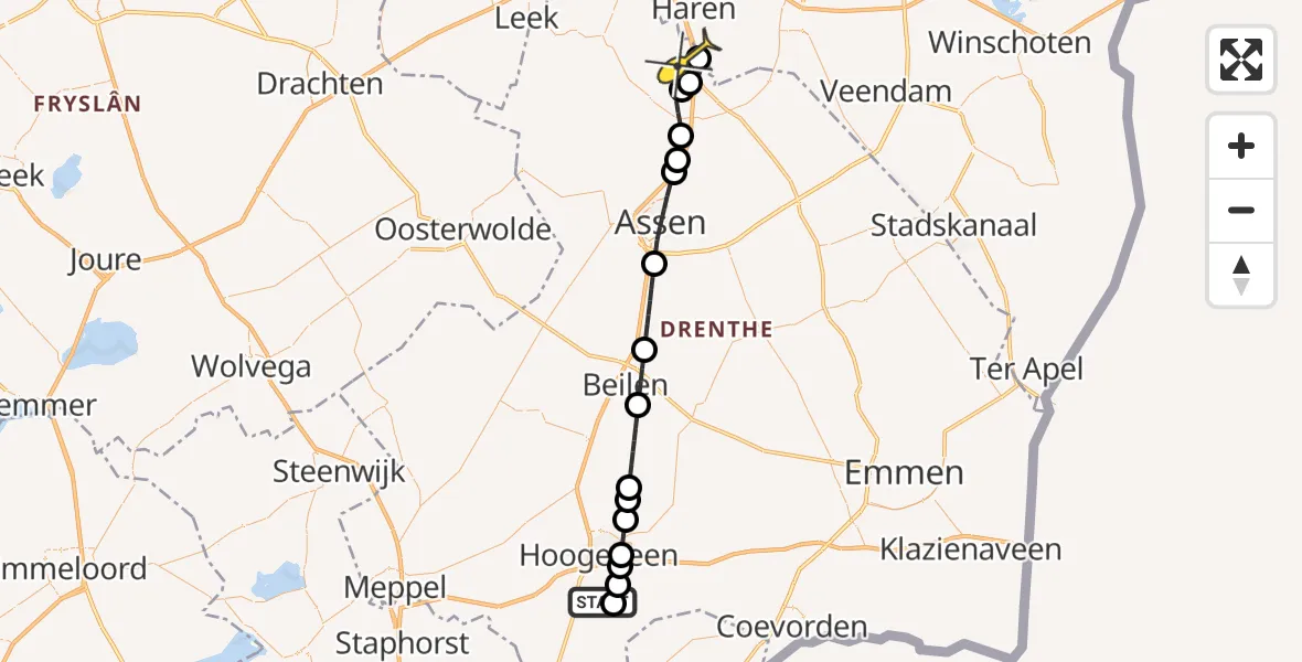 Routekaart van de vlucht: Lifeliner 4 naar Groningen Airport Eelde, Alteveer