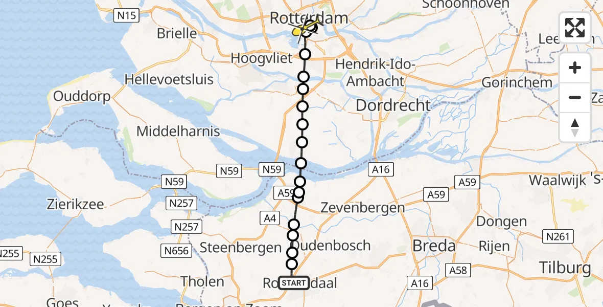 Routekaart van de vlucht: Lifeliner 2 naar Erasmus MC, Noordstraat