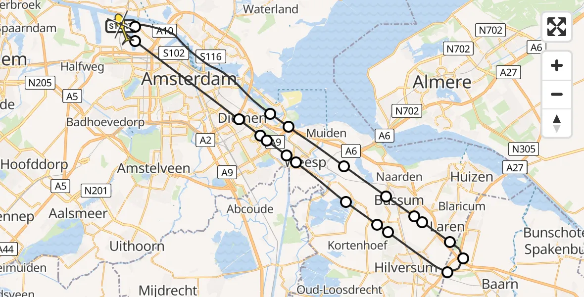 Routekaart van de vlucht: Lifeliner 1 naar Amsterdam Heliport, Maltaweg