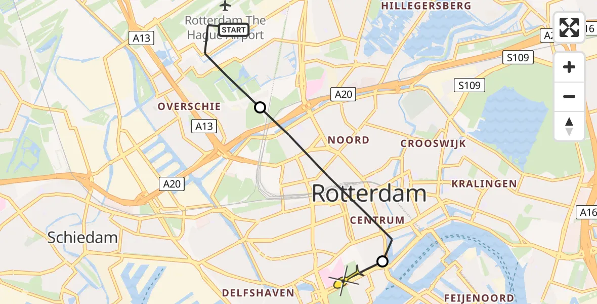 Routekaart van de vlucht: Lifeliner 2 naar Erasmus MC, Rotterdam Airportplein