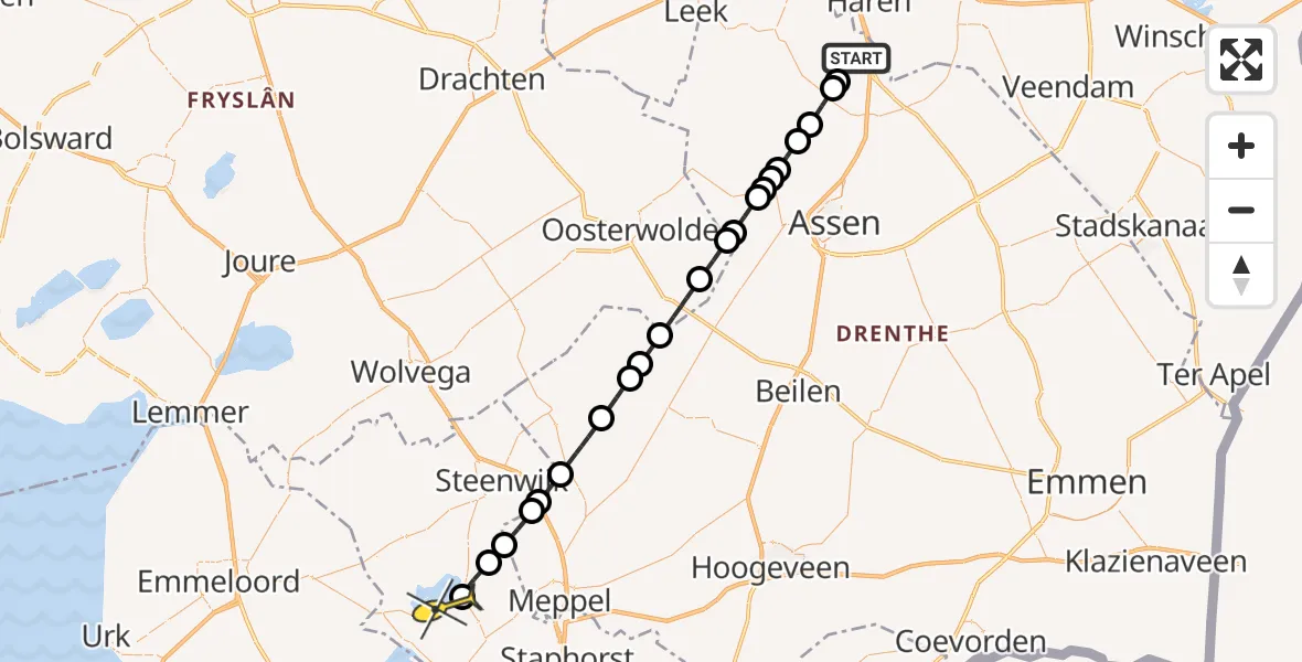 Routekaart van de vlucht: Lifeliner 4 naar Wanneperveen, Luchtenburgerweg