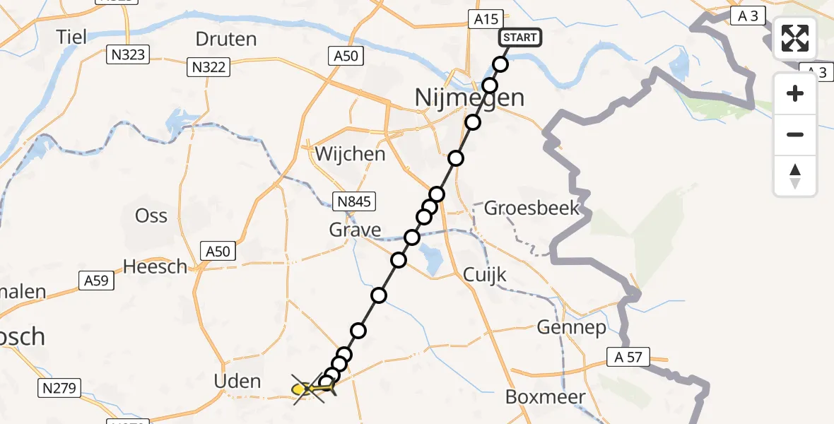 Routekaart van de vlucht: Lifeliner 3 naar Vliegbasis Volkel, Groenlanden