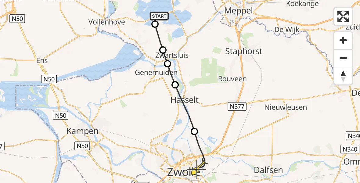Routekaart van de vlucht: Lifeliner 4 naar Zwolle, Diepheufen