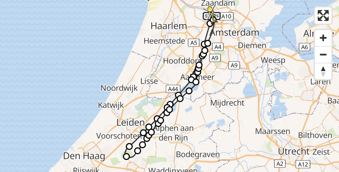Routekaart van de vlucht: Lifeliner 1 naar Amsterdam Heliport, Hornweg