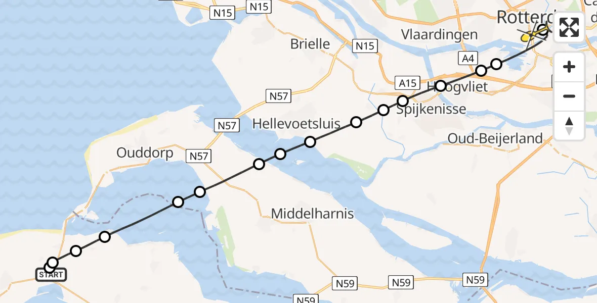 Routekaart van de vlucht: Lifeliner 2 naar Erasmus MC, Hakewekken