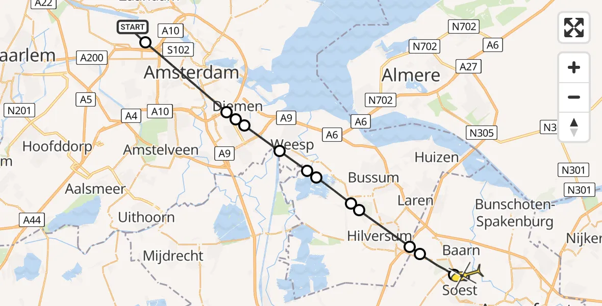 Routekaart van de vlucht: Lifeliner 1 naar Soest, Westhaven
