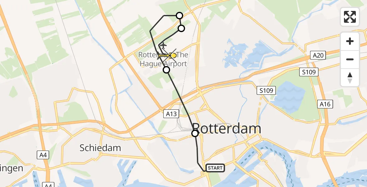 Routekaart van de vlucht: Lifeliner 2 naar Rotterdam The Hague Airport, Claes de Vrieselaan