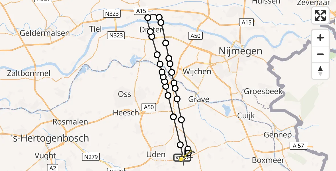 Routekaart van de vlucht: Lifeliner 3 naar Vliegbasis Volkel, Houtvennen