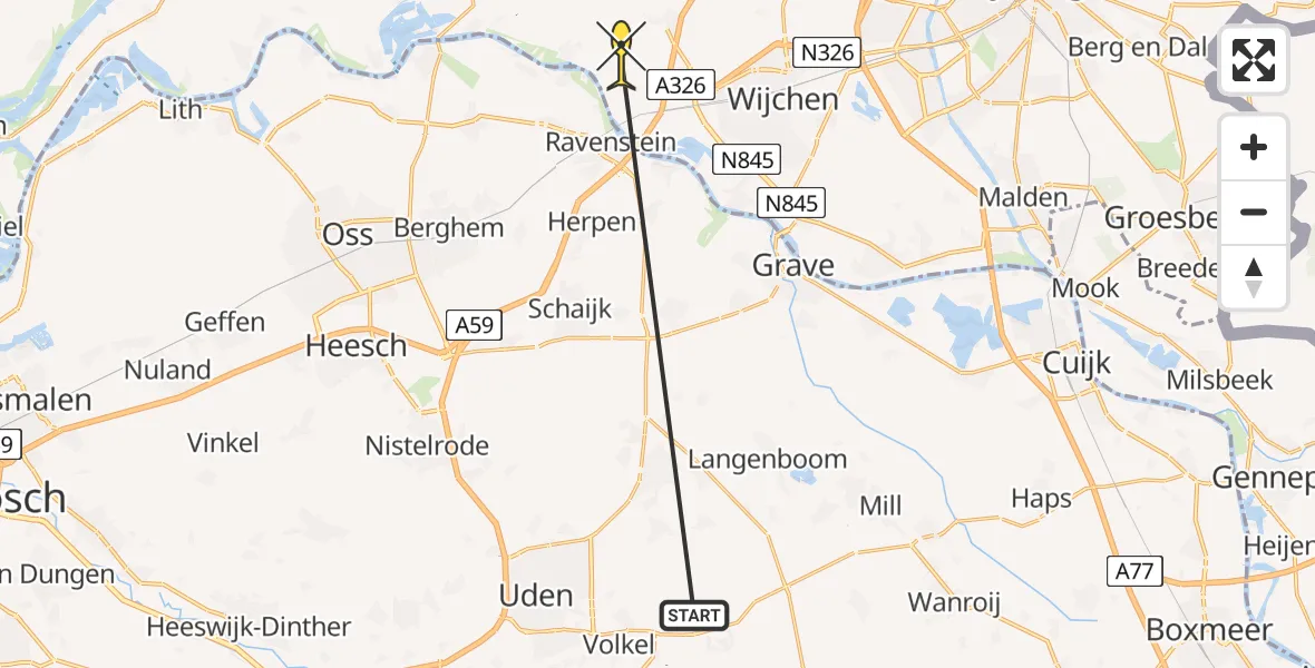 Routekaart van de vlucht: Lifeliner 3 naar Batenburg, Liendensestraat