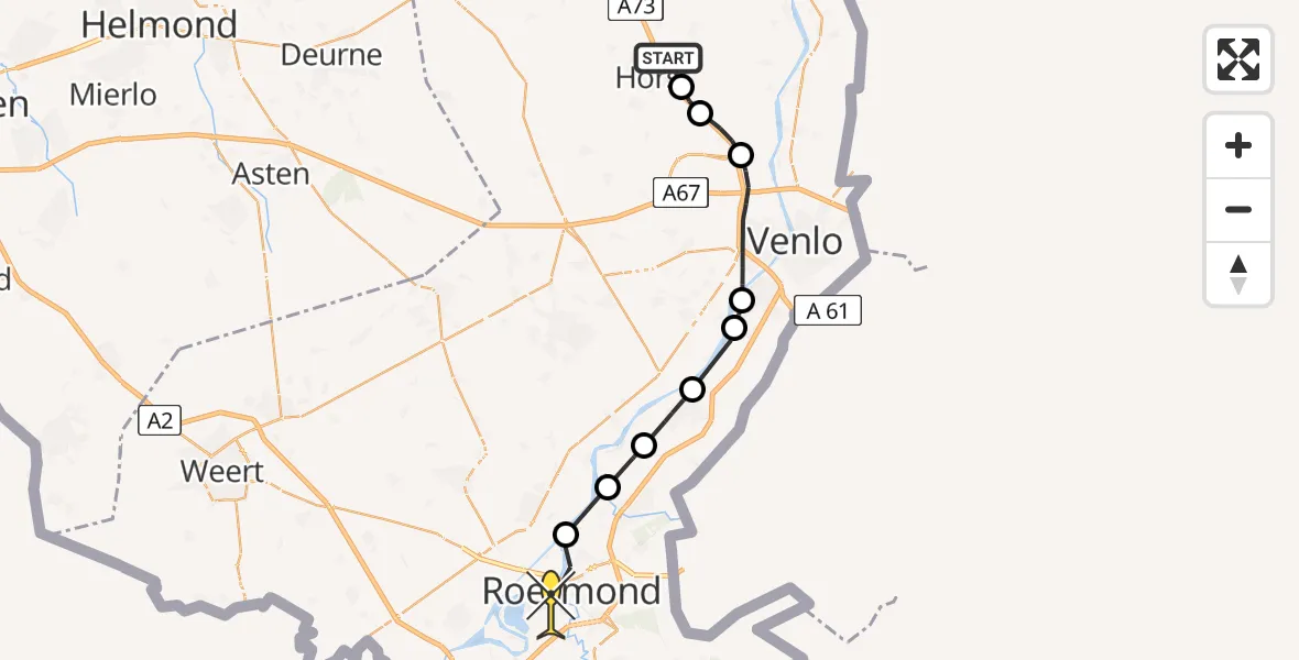 Routekaart van de vlucht: Politieheli naar Herten, Songertweg