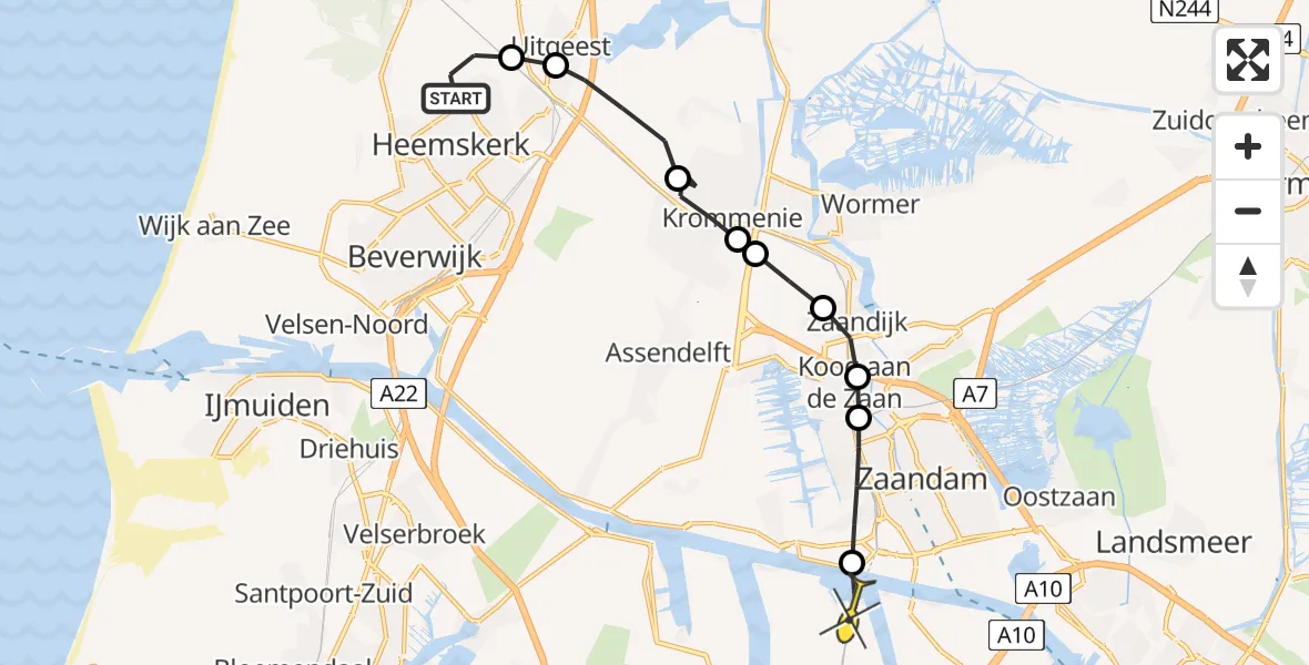 Routekaart van de vlucht: Lifeliner 1 naar Amsterdam Heliport, Heemstederweg