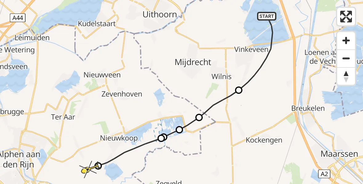 Routekaart van de vlucht: Politieheli naar Aarlanderveen, Zuidplas