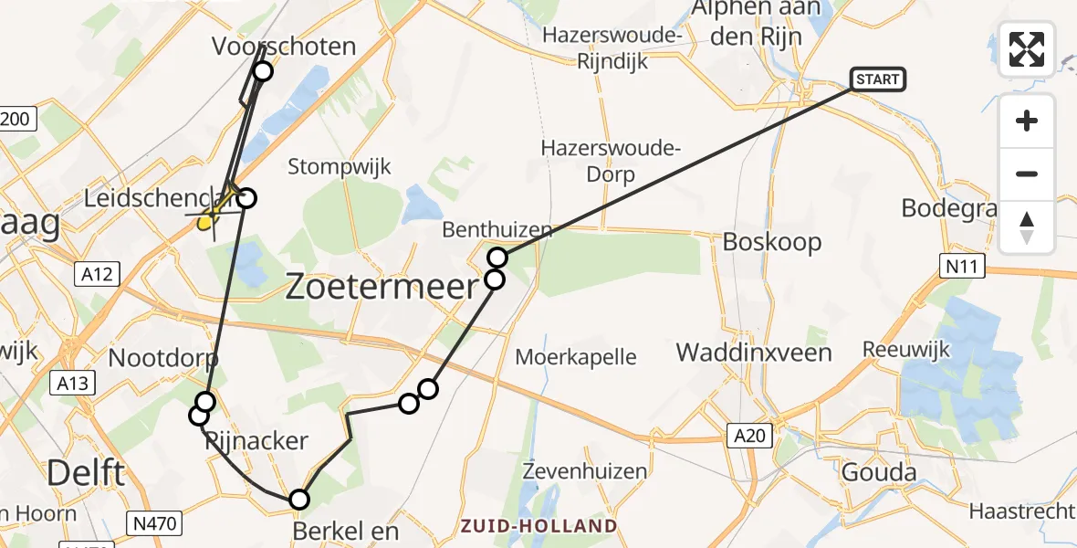 Routekaart van de vlucht: Politiehelikopter naar Leidschendam, Joost van der Eijkpad
