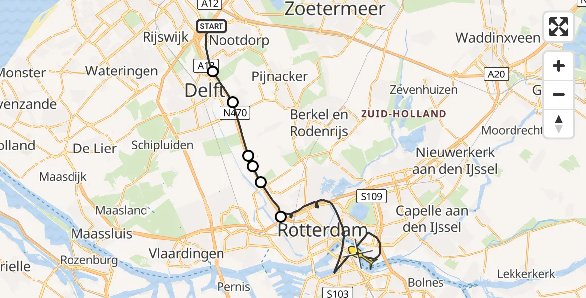 Routekaart van de vlucht: Politieheli naar Rotterdam, Blanchardstraat