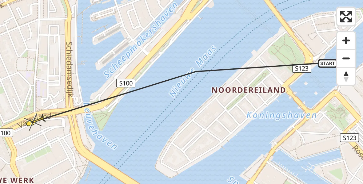 Routekaart van de vlucht: Politieheli naar Erasmus MC, Vasteland