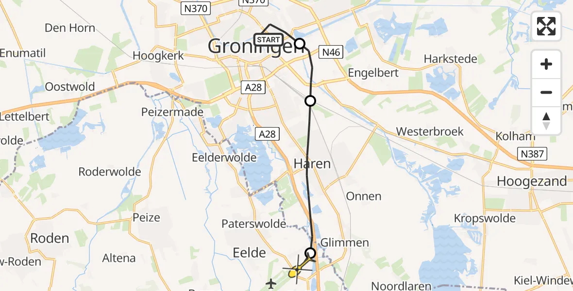 Routekaart van de vlucht: Lifeliner 4 naar Eelde, Zaagmuldersweg