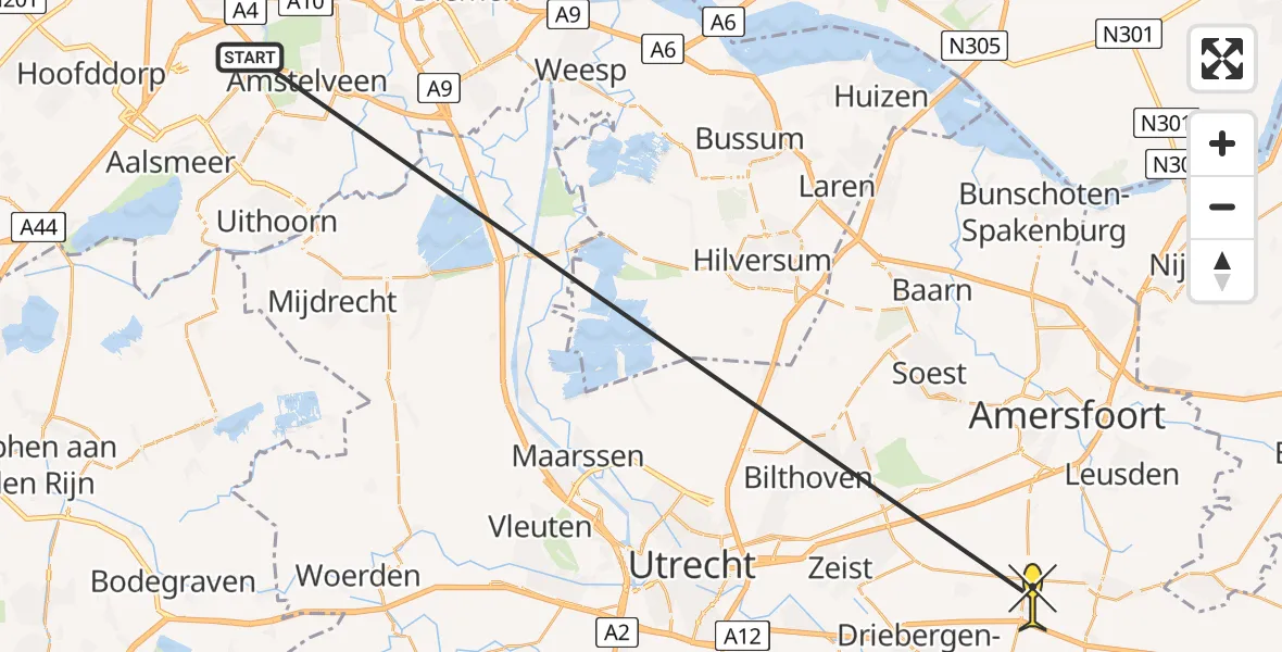 Routekaart van de vlucht: Politieheli naar Maarn, Amersfoortseweg