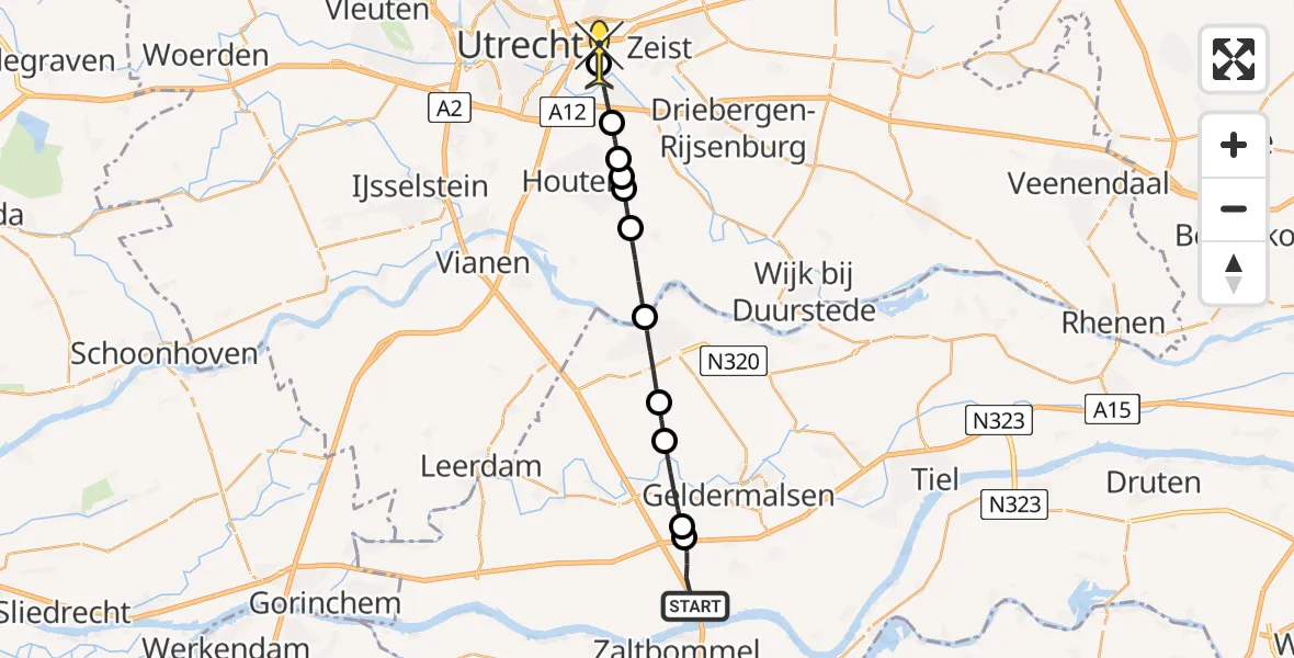 Routekaart van de vlucht: Lifeliner 3 naar Universitair Medisch Centrum Utrecht, Heideweg