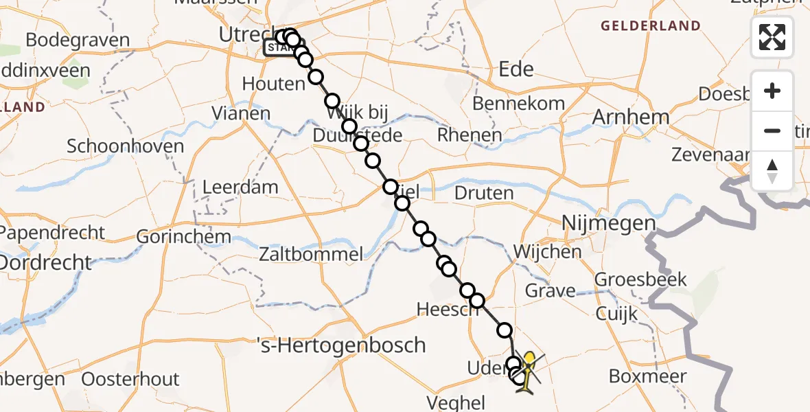Routekaart van de vlucht: Lifeliner 3 naar Vliegbasis Volkel, UMC Ambulancetunnel