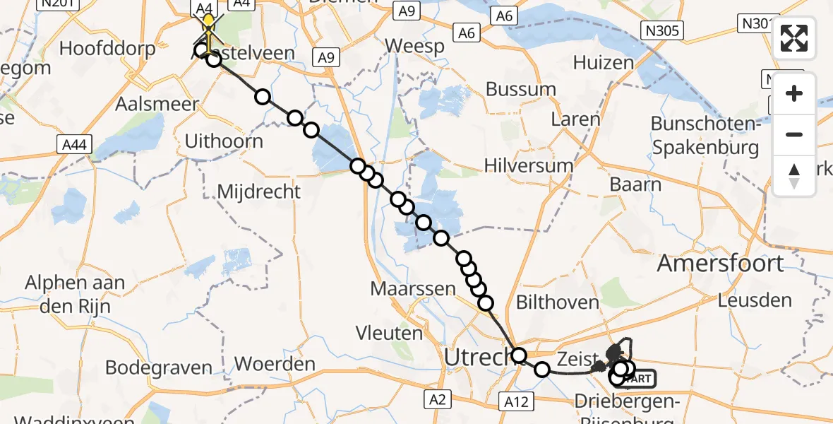 Routekaart van de vlucht: Politiehelikopter naar Schiphol, Prinses Catharina Amalialaan