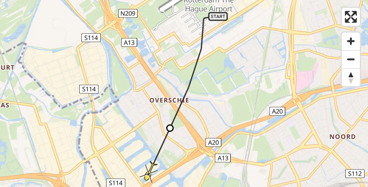 Routekaart van de vlucht: Lifeliner 2 naar Rotterdam, Rijs-en-daalpad