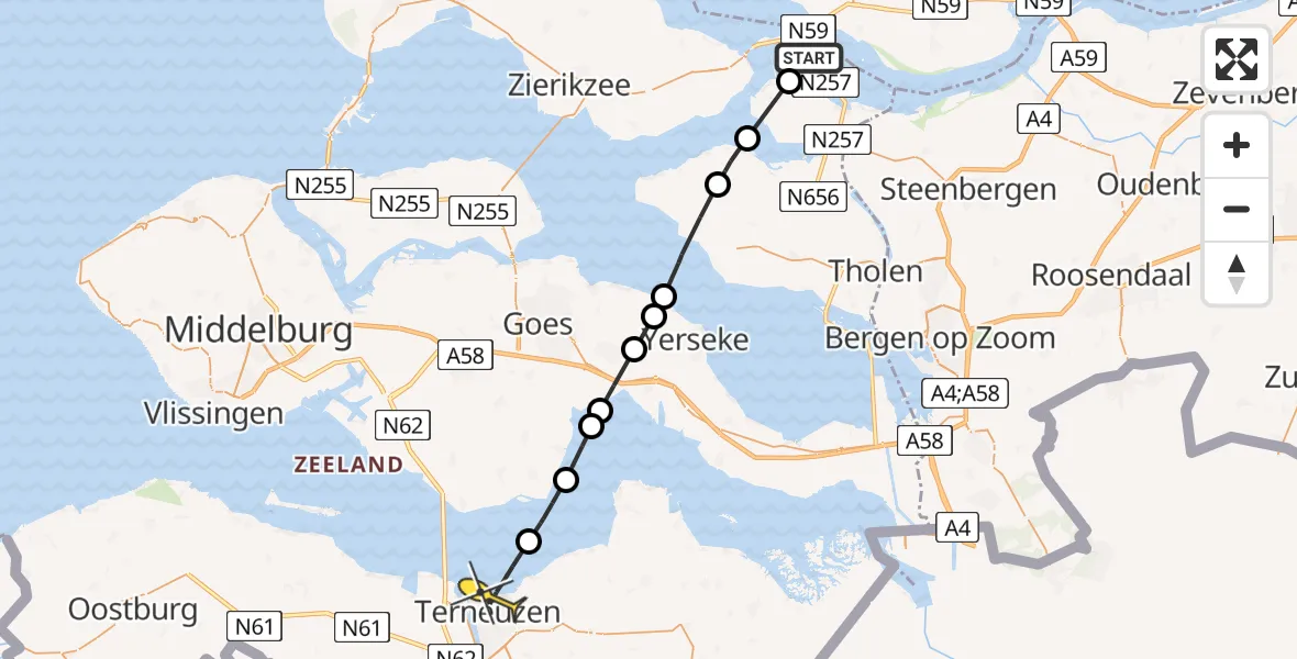 Routekaart van de vlucht: Lifeliner 2 naar Terneuzen, Sluisweg