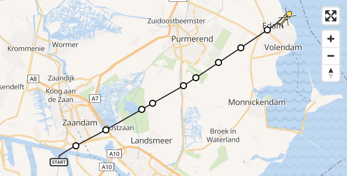 Routekaart van de vlucht: Lifeliner 1 naar Edam, Hemkade