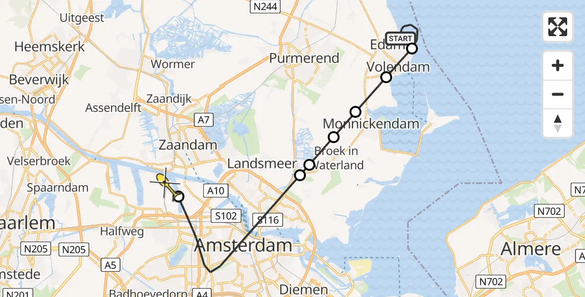 Routekaart van de vlucht: Lifeliner 1 naar Amsterdam Heliport, Zeevangszeedijk
