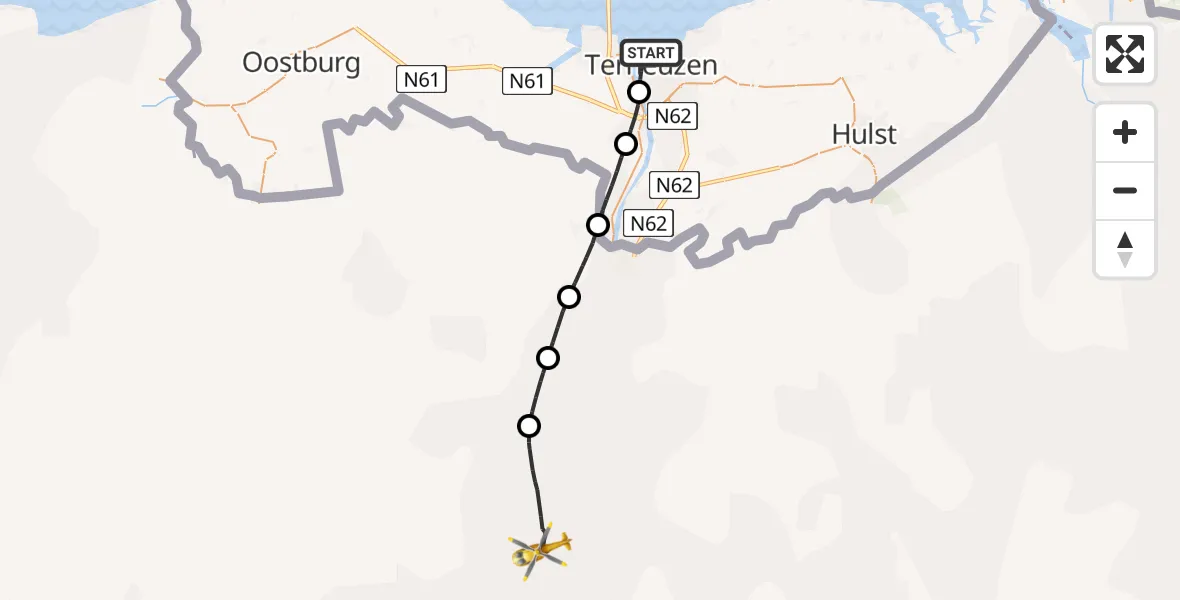 Vluchtroute Traumahelikopter Terneuzen - , 15 augustus 2025, 13:15