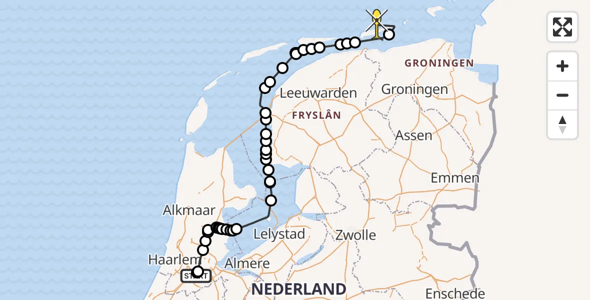 Routekaart van de vlucht: Politieheli naar Schipholweg