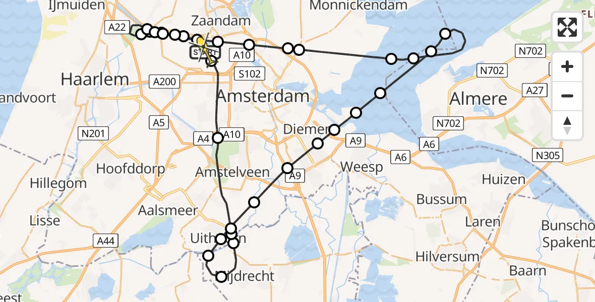 Routekaart van de vlucht: Lifeliner 1 naar Amsterdam Heliport, Amsterdamseweg