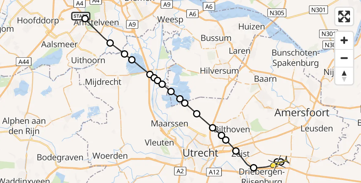 Routekaart van de vlucht: Politiehelikopter naar Driebergen-Rijsenburg, Nieuwe Meerlaan